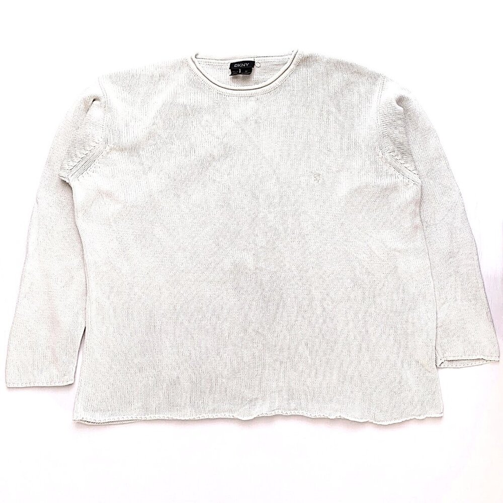 DKNY Ivory Oversized 100% Cotton Tight Knit Skater Fairy Grunge Sweater XL